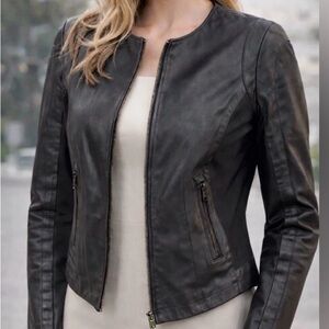 Bod & Christensen collarless hi/lo biker moto leather jacket